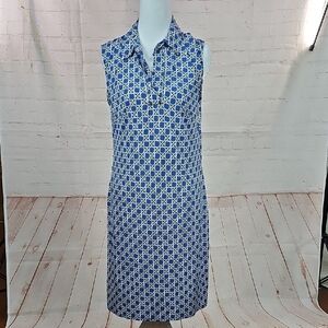 Laundry By Shelli Segal Blue and White Sleeveless Sheath Dress